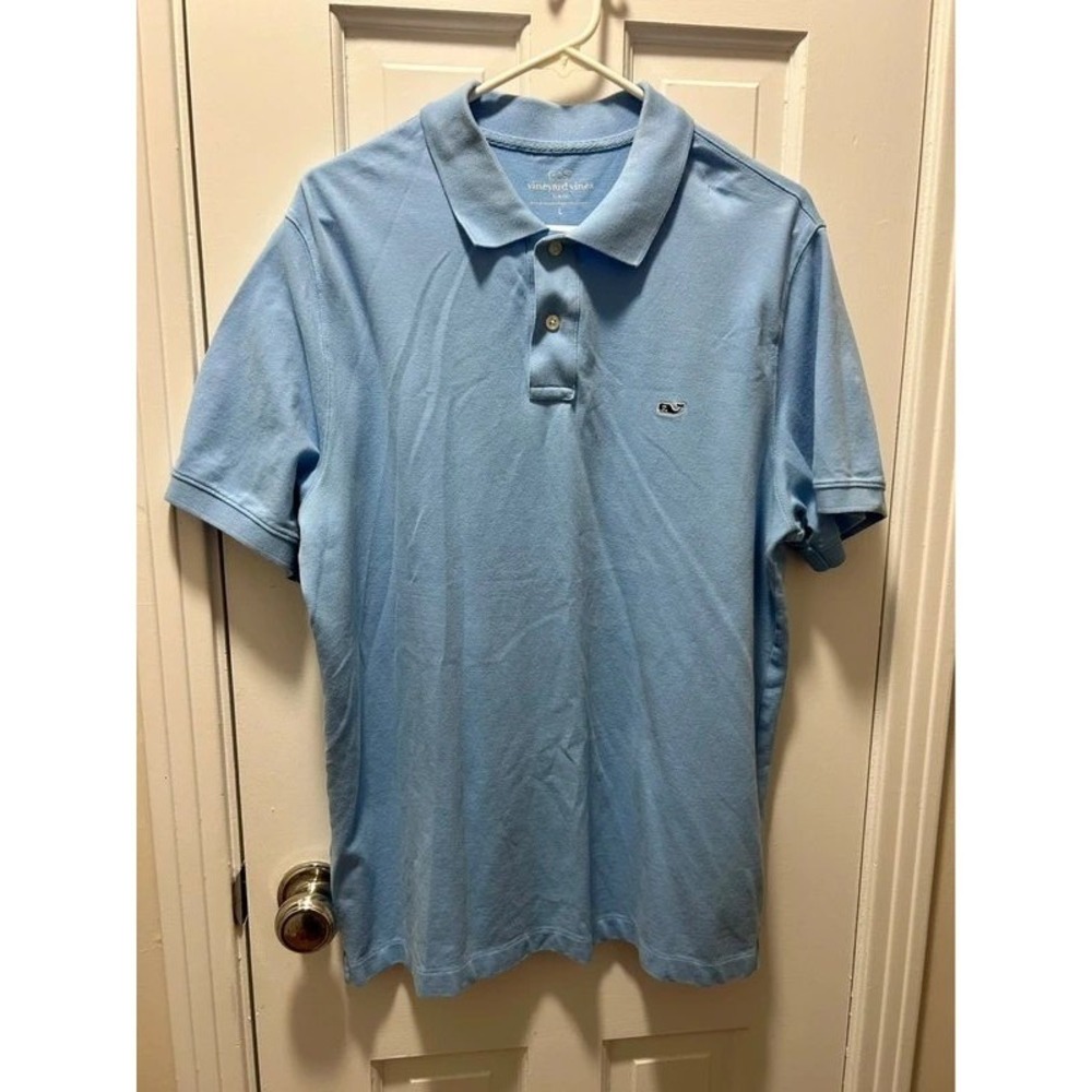 Vineyard Vines Mens Light Blue Short Sleeve Classic Whale Logo Polo Shirt Large